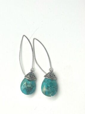 Felicia Designs Natural Turquoise Teardrop Sterling Silver Dangle Drop Earrings